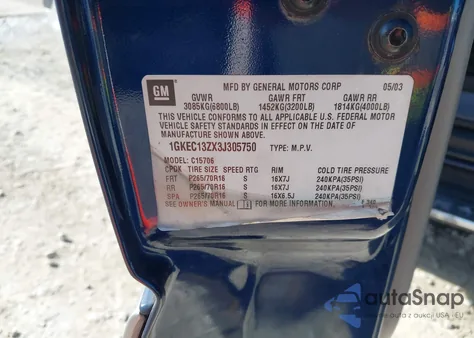 2003 GMC Yukon Slt из США, поврежденный, VIN 1GKEC13ZX3J305750